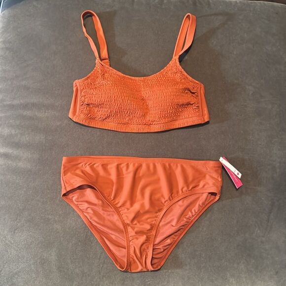 Women’s Xhilaration Plus Size Orange 2 Piece Bikini Smocked Top Size 2X NWT - Picture 5 of 12